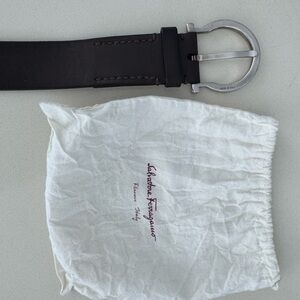 Salvatore Ferragamo Dark Brown Leather Belt with Silver Buckle